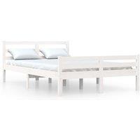 Vidaxl Bed Frame White Solid Wood 135X190 Cm Double, White