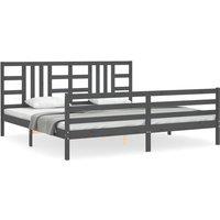 Vidaxl Bed Frame With Headboard Grey 200X200 Cm Solid Wood, Grey