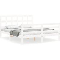 Vidaxl Bed Frame With Headboard White 160X200 Cm Solid Wood, White