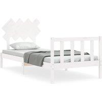 Vidaxl Bed Frame With Headboard White 90X200 Cm Solid Wood, White
