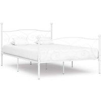 Vidaxl Bed Frame With Slatted Base White Metal 140X200 Cm, White