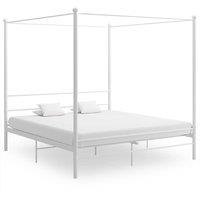Vidaxl Canopy Bed Frame White Metal 200X200 Cm, White