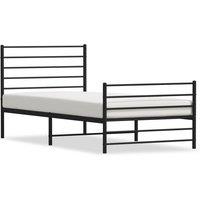 Vidaxl Metal Bed Frame With Headboard And Footboard Black 107X203 Cm, Black