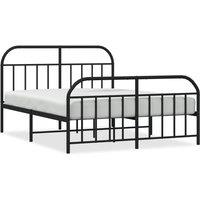 Vidaxl Metal Bed Frame With Headboard And Footboard Black 140X190 Cm, Black