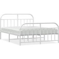 Vidaxl Metal Bed Frame With Headboard And Footboard White 135X190 Cm, White