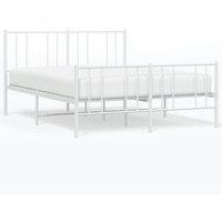 Vidaxl Metal Bed Frame With Headboard And Footboard White 135X190 Cm 4Ft6 Double, White
