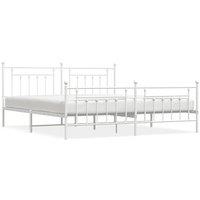 Vidaxl Metal Bed Frame With Headboard And Footboard White 200X200 Cm, White