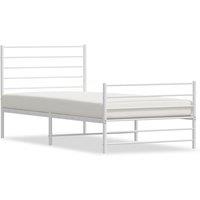 Vidaxl Metal Bed Frame With Headboard And Footboard White 90X190 Cm 3Ft Single, White