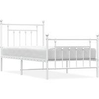 Vidaxl Metal Bed Frame With Headboard And Footboard White 90X200 Cm, White
