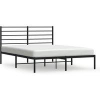 Vidaxl Metal Bed Frame With Headboard Black 135X190 Cm 4Ft6 Double, Black
