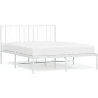 Vidaxl Metal Bed Frame With Headboard White 120X190 Cm 4Ft Small Double, White