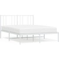 Vidaxl Metal Bed Frame With Headboard White 150X200 Cm 5Ft King Size, White