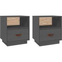Vidaxl Bedside Cabinets 2 Pcs Grey 40X34X45 Cm Solid Wood Pine, Grey