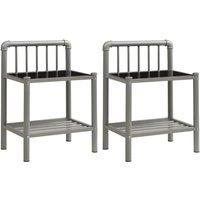 Vidaxl Bedside Cabinets 2 Pcs Grey And Black Metal And Glass, Black