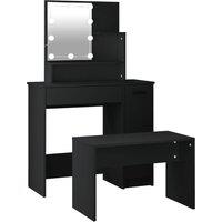 vidaXL Dressing Table Set with LED Black Engineered Wood, Black