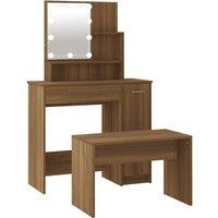 vidaXL Dressing Table Set with LED Brown Oak Engineered Wood, Brown