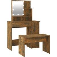 vidaXL Dressing Table Set with LED Smoked Oak Engineered Wood, Brown