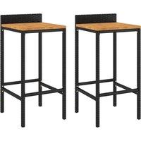 vidaXL Bar Stools 2 pcs Black Poly Rattan and Solid Wood Acacia, Black