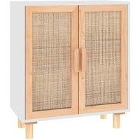 Vidaxl Sideboard White 60X30X70 Cm Solid Wood Pine And Natural Rattan, White