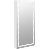 Vidaxl Mirror Jewellery Cabinet With Led Lights Wall Mounted White, White