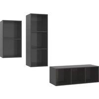 Vidaxl 3 Piece Tv Cabinet Set High Gloss Grey Engineered Wood, Grey
