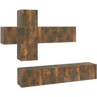 Vidaxl 7 Piece Tv Cabinet Set Smoked Oak Engineered Wood, Brown