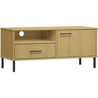 Vidaxl Tv Cabinet With Metal Legs Brown Solid Wood Pine Oslo, Brown