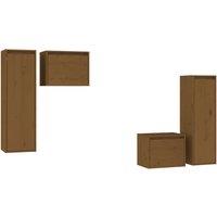 Vidaxl Tv Cabinets 4 Pcs Honey Brown Solid Wood Pine, Brown