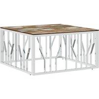 Vidaxl Coffee Table Silver Stainless Steel And Solid Wood Reclaimed