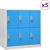 Vidaxl Locker Cabinets 5 Pcs Light Grey And Blue 90X45X92.5 Cm Steel, Grey