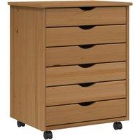 Vidaxl Rolling Cabinet With Drawers Moss Honey Brown Solid Wood Pine, Brown