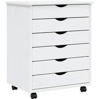 Vidaxl Rolling Cabinet With Drawers Moss White Solid Wood Pine, White