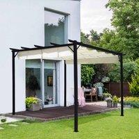 Garden Sanctuary Cream Pa-coated Outdoor Retractable Steel Pergola With Canopy, Cream