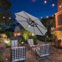 Gardensanctuary Grey Round Metal Cantilever Weather-resistant Parasol With Solar-powered Led Lights