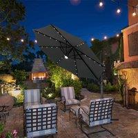 Gardensanctuary Black Round Metal Cantilever Weather-resistant Parasol With Solar-powered Led Lights