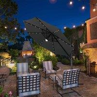Garden Sanctuary 3M Round Cantilever Parasol With Solar Light And Hdpe Parasol Base, Grey