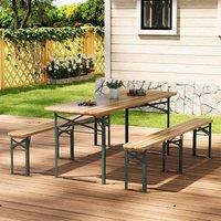 Gardensanctuary Brown Metal 3-piece Foldable Outdoor Solid Wood Table Benches Set