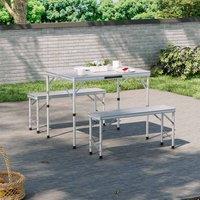 Gardensanctuary Silver Aluminum Portable Folding Camping Table And Benches Set