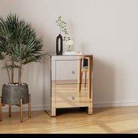 Sleepon Hollywood Large 2 Drawer Mirrored Bedside Table With Crystal Handles, Silver