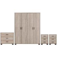 Seconique Oliver 4 Door Wardrobe Bedroom Set - Light Oak Effect, Brown