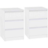 Seconique Malvern 3 Drawer Bedside X2 - White, White