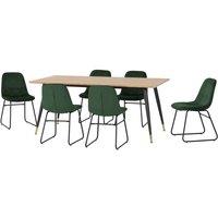 Seconique Hamilton & LUKas Large Dining Set x6 Chairs - Medium Oak Effect Emerald Green Velvet, Multi