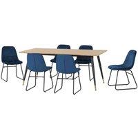 Seconique Hamilton & LUKas Large Dining Set x6 Chairs - Medium Oak Effect Sapphire Blue Velvet, Multi