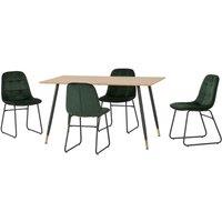 Seconique Hamilton & LUKas Medium Dining Set x4 Chairs - Medium Oak Effect Emerald Green Velvet, Multi