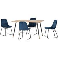 Seconique Hamilton & LUKas Medium Dining Set x4 Chairs - Medium Oak Effect Sapphire Blue Velvet, Multi