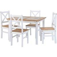 Seconique Salvador 1 4 Tile Top Dining Set - White Distressed Waxed Pine, Multi