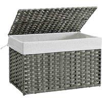 Songmics 105L Synthetic Rattan Storage Basket With Lid And Handles Grey, Grey
