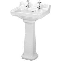 nuie Carlton 560mm Basin & Pedestal (2 Tap Hole), White