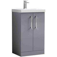 nuie Arno 500mm Floor Standing 2 Door Vanity & Basin 1, Satin Grey, Grey