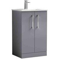 nuie Arno 500mm Floor Standing 2 Door Vanity & Basin 2, Satin Grey, Grey